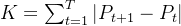 K=\\sum_{t=1}^T|P_{t+1}-P_t|