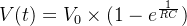 V(t)=V_{0}\\times (1-e^{\\frac{1}{RC}})