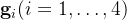\\mathbf{g}_i (i = 1, \\ldots, 4)