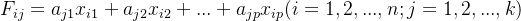 F_{ij}=a_{j1}x_{i1}+a_{j2}x_{i2}+...+a_{jp}x_{ip} (i=1,2,...,n;j=1,2,...,k)
