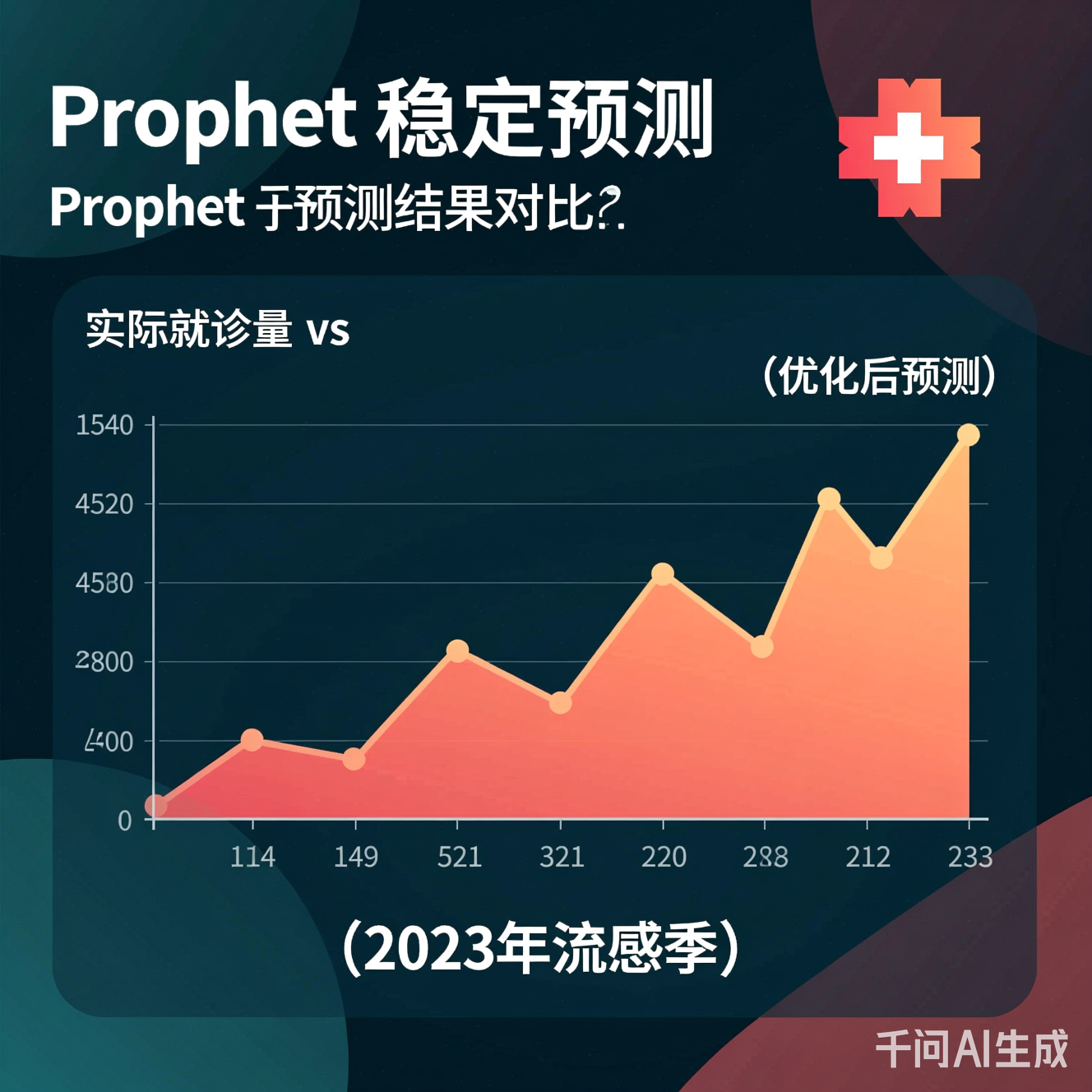 Prophet预测结果对比：实际就诊量 vs 优化后预测（2023年流感季）