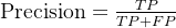 \\text{Precision} = \\frac{TP}{TP + FP}