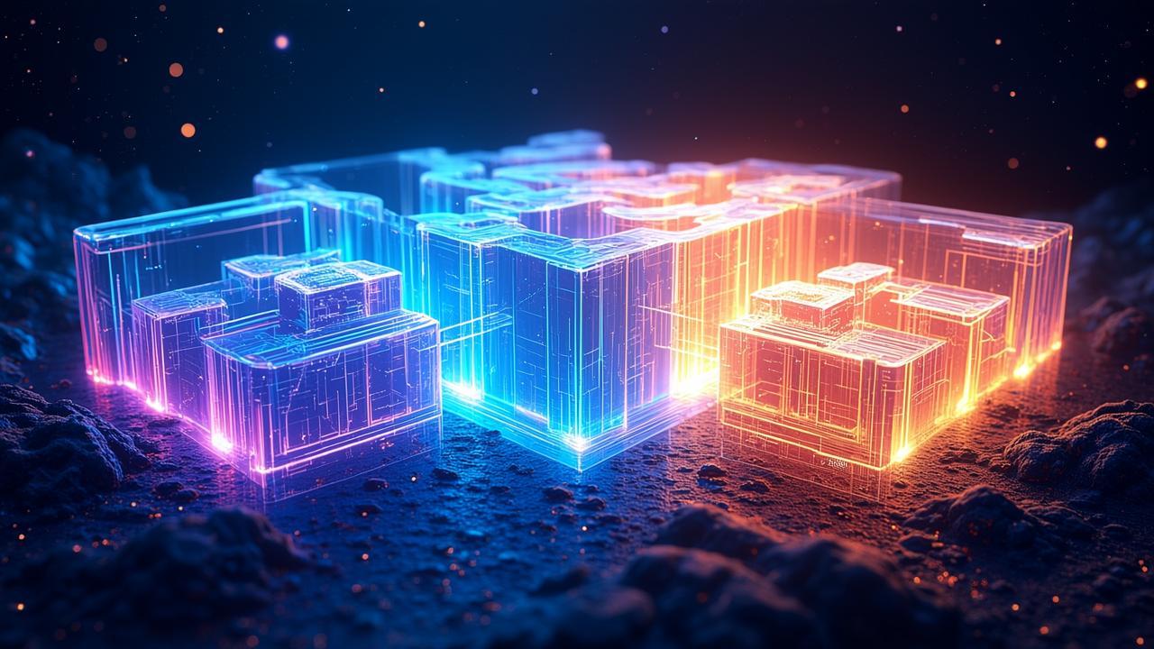 A surreal landscape where a complex maze of transl