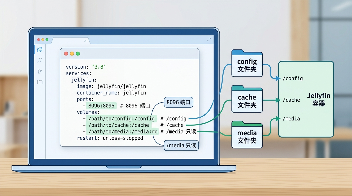 Jellyfin Docker Compose 配置示意图