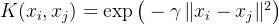 K(x_i,x_j)=\\exp\\big(-\\gamma\\,\\|x_i-x_j\\|^2\\big)