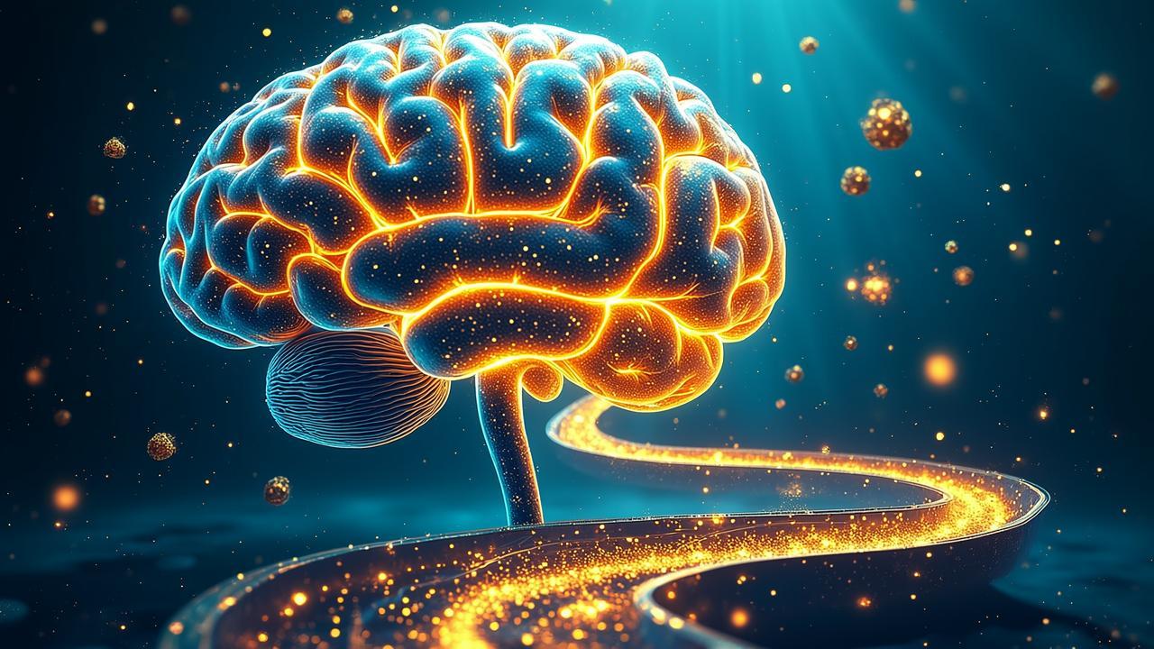 A surreal landscape where a colossal brain made of