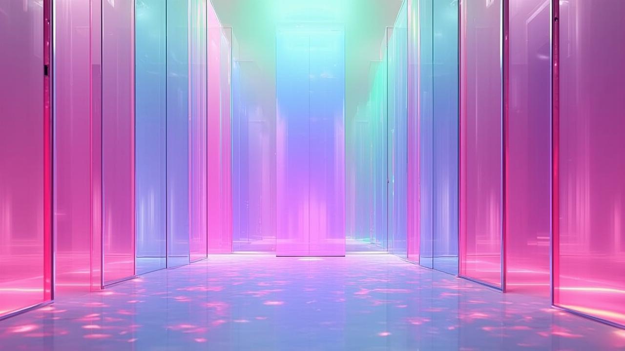 A dreamlike scene of a translucent glass labyrinth