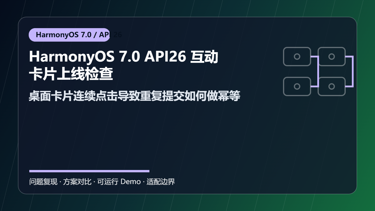 HarmonyOS 7.0 API26 互动卡片上线检查:桌面卡片连续点击导致重复提交如何做幂等
