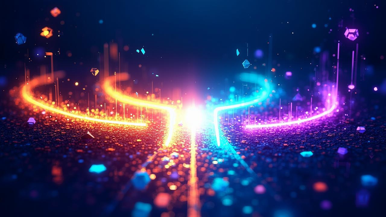An abstract visualization of a crossroads at night