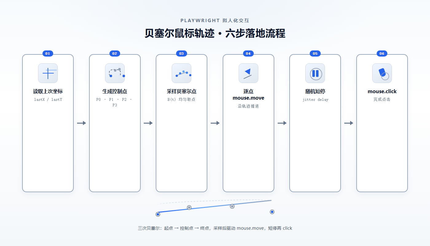 贝塞尔移鼠标到点击流程