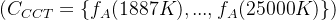 (C_{CCT}=\\left\\{f_{A}(1887 K), ..., f_{A}(25000 K)\\right\\} )