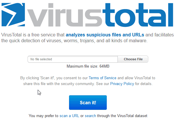 Online scanner Virustotal upgrades file size limit to 64 Megabyte - gHacks Tech News