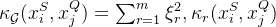 \\kappa_{\\mathcal G}(x_i^S,x_j^Q) =\\sum_{r=1}^{m}\\xi_r^2,\\kappa_r(x_i^S,x_j^Q)