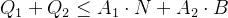 $Q_1 + Q_2 \\le A_1 \\cdot N + A_2 \\cdot B$