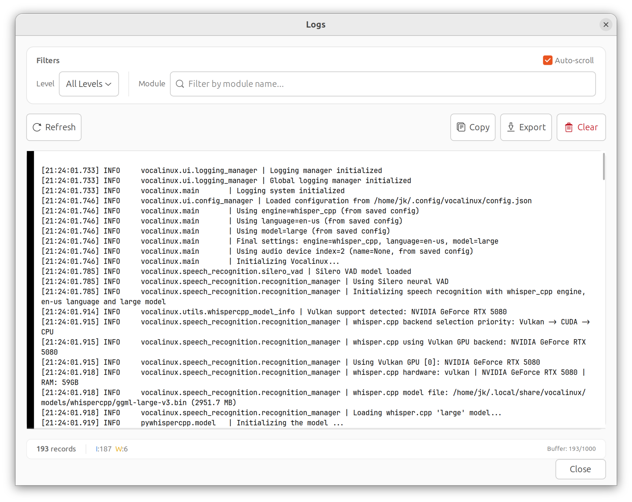 Vocalinux 日志查看器:按模块过滤 Remote API 相关日志